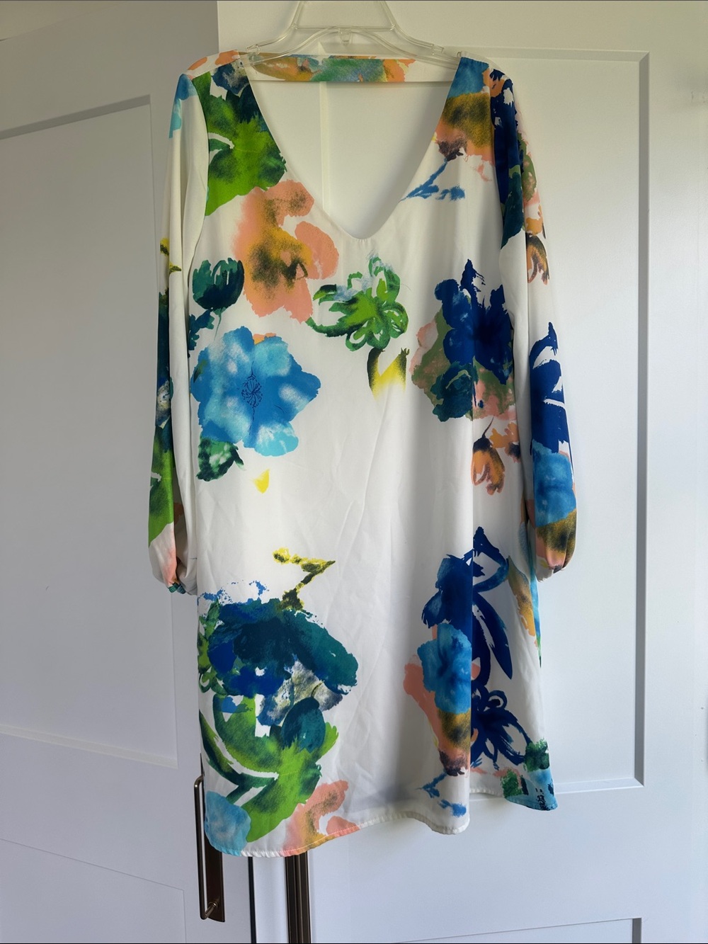 Newbury Kustom White Shift Dress with Blue, Green & Peach Floral